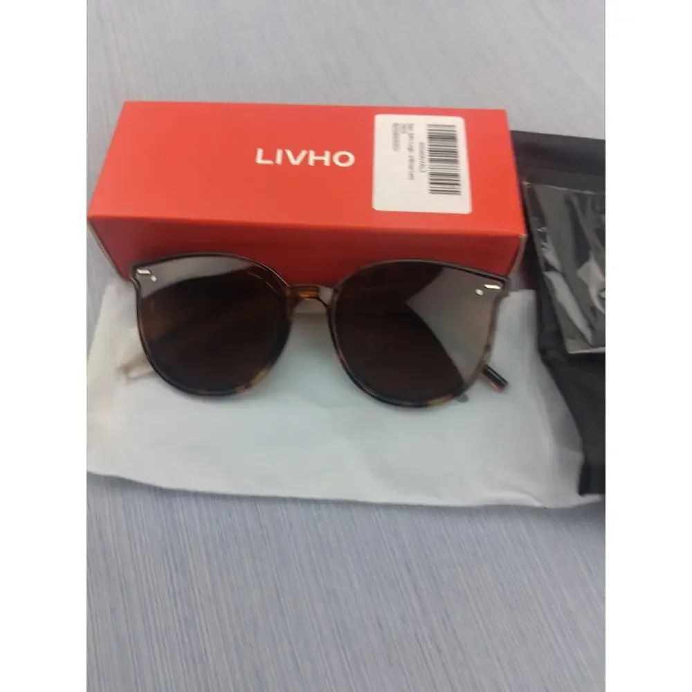 Livho Polarized Sunglasses, Retro Oversized Round Lenses, Brown Tortoise, NWT